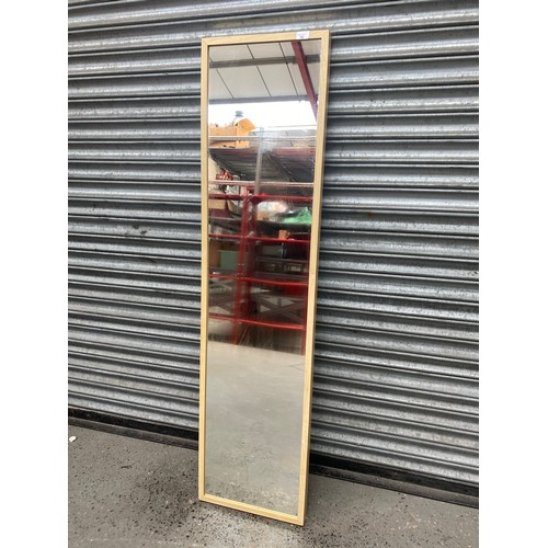 75 - Modern style tall mirror with light wooden frame (160cm x 40cm)