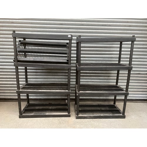 84 - 2 sets of 4 tier hard plastic racking.