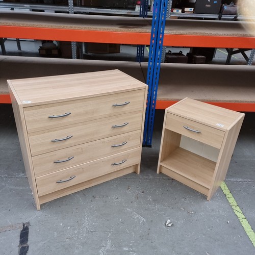 115 - 4 drawer modern style chest o drawers and a 1 draw modern style bedside cabinet.