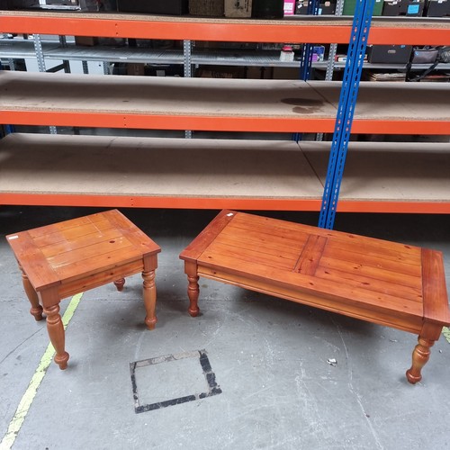 1177A - Pine wood living room coffee table and side table.