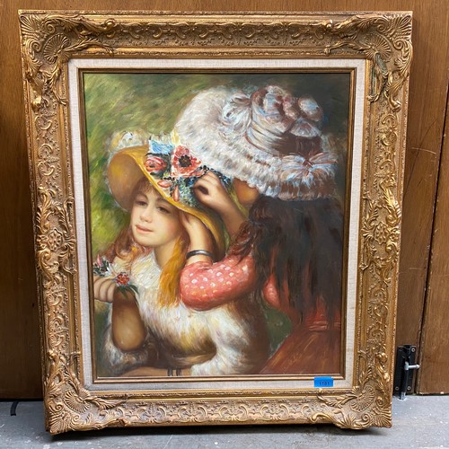 1181 - Large oil on canvas painting in gold gilt frame. French in style.77 x6 cm.