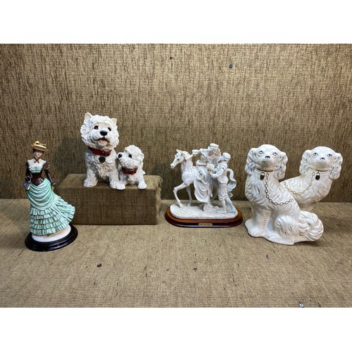 494 - Collection of ceramics and figurines including a heavy scotty dogs statue.