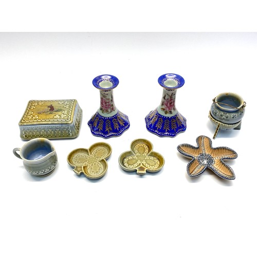 500 - Collectable ceramics including: Irish porcelain , wade and two Japanese candle stick holders.