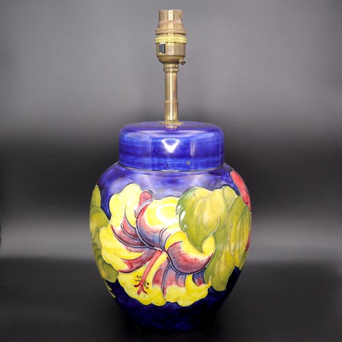 959 - Moorcroft hibiscus blue table lamp 34cm