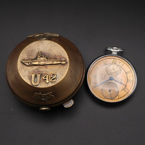 966 - WW2 1943 German Biber Submarine Pilots watch and brass case, The watch is reputed to have be owned b... 