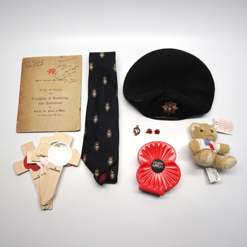 1251 - Royal Welsh Legion tie, bureau and pins and a welsh national war memorial order of service at the ce... 