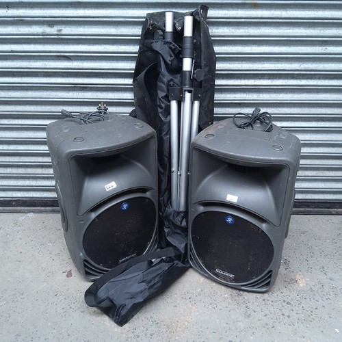 264 - Mackie active speakers (SRM-450) with tripod stands.