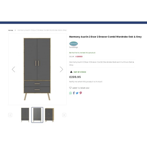 260 - Retail Packaged harmony furniture two plus two wardrobe, in oak and gray.