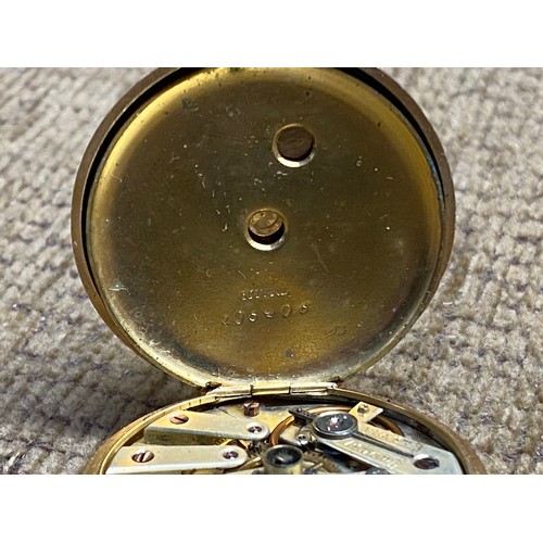 898 - 18ct gold ladies pocket watch by Hutchings of Cardiff. 35g total weight (working) with one key.