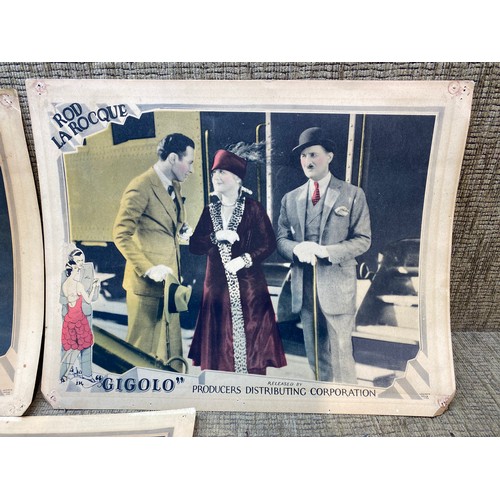 652 - Art Deco Lobby cards/screen lithographs on card from the 1926 film Gigolo starring Rod La Rocque, Si... 