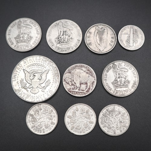 853 - 10 Silver and Half silver coins, British, USA and Irish.