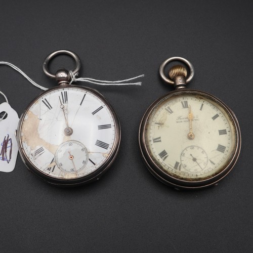 864 - Two silver pocket watches (spares and repair).