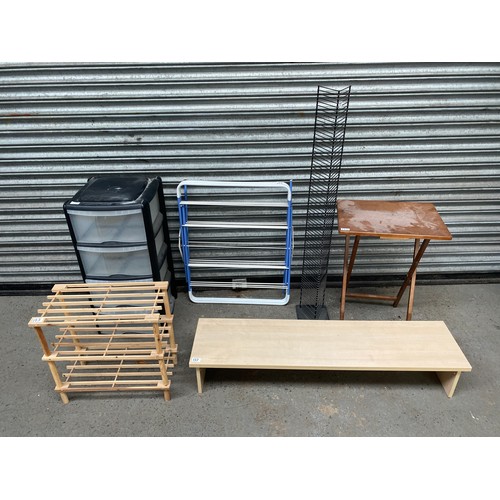 133 - Selection of home furnishings including: 4 drawer storage stand, clothes horse and a TV stand.