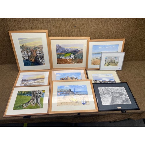 136 - 10 framed scenic watercolour paintings by D. Phillip.