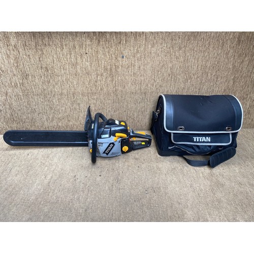 146 - Titan TTL760CHN petrol chainsaw with carrying case. good working order.