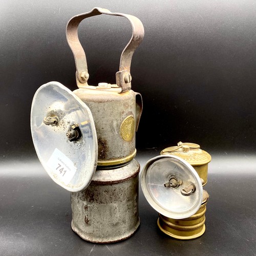 741 - Vintage miners lantern by premier lamps and a vintage premier miners cap lamp.