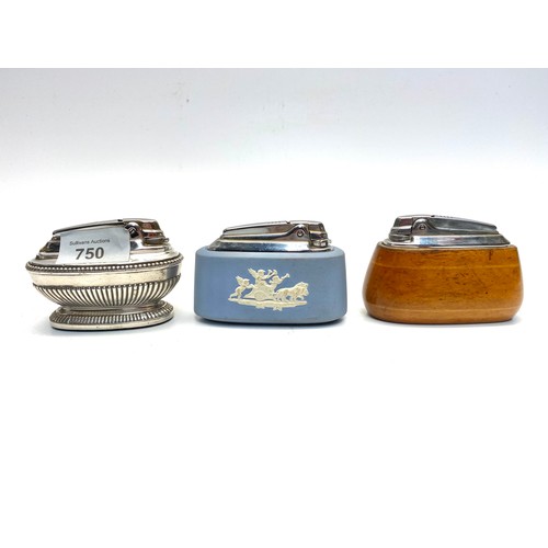 750 - Three vintage desk lighters one in the style of Wedgewood.