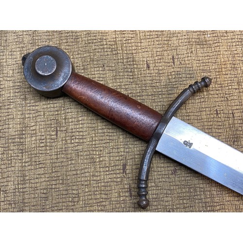 753 - Hand crafted replica of William Wallace battle sword with leather wrapped handle with makers mark. L... 