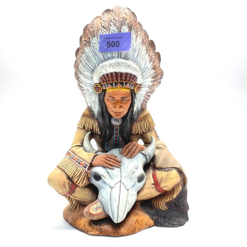 500 - Ceramic figure of native American chief signed Kudlers 1994. 28cm.