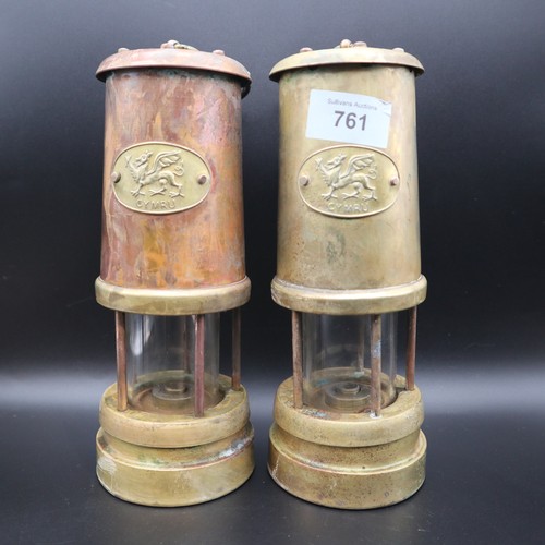 761 - 2 ornamental welsh mining lamps.