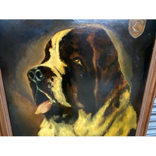 1102 - large oil painting of the Hennessy Cognac Saint Bernard signed Ken Hill 77'.Size: 102cm x 81cm.