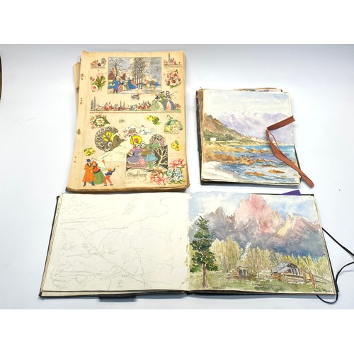 778 - vintage scrap book and a artist concept painting book filled with paintings.