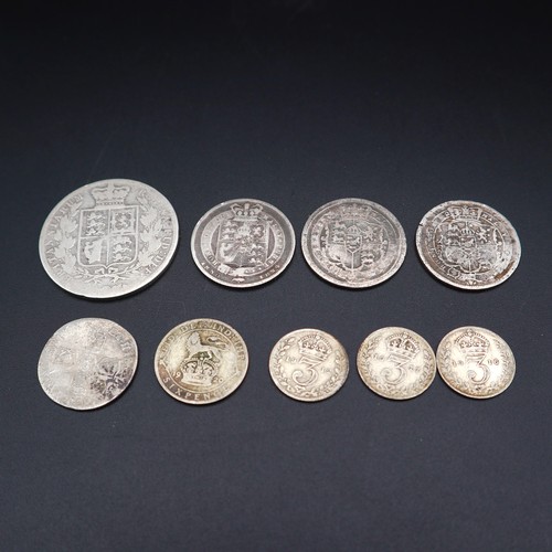 769 - Collection of British silver coins. 38g.