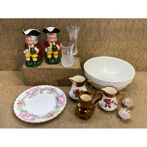 531 - Collectable items including a pair of Toby jugs, a spode plate and an ironstone bowl