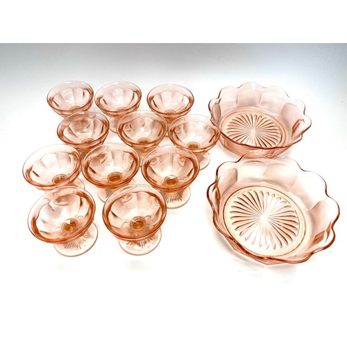 1146 - Vintage pink glass fruit dishes and bowls.