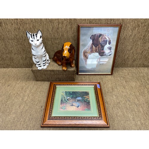 554 - animal related items including: 2 side pint and ceramic animals (29cm tall).