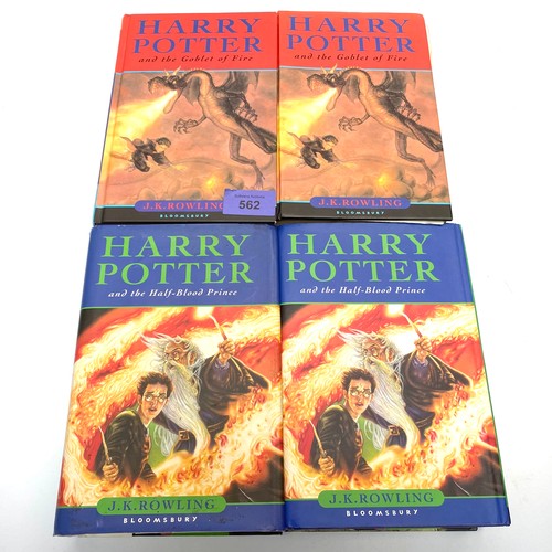 562 - 4 copies of Harry potter: 3 first editions, Half Blood Prince x2 and Goblet Of Fire x1