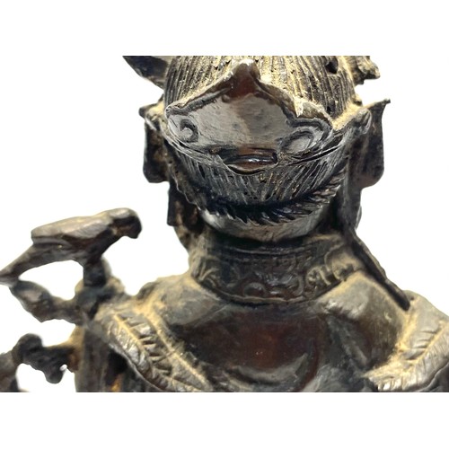 858 - Early Chinese Bronze figure of a Bodhisattva Manjushri sitting on a lion. 23cm tall. Possibly Tibet ... 