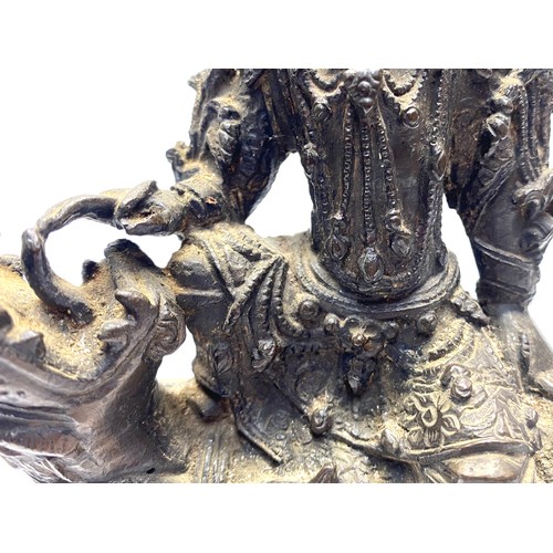 858 - Early Chinese Bronze figure of a Bodhisattva Manjushri sitting on a lion. 23cm tall. Possibly Tibet ... 