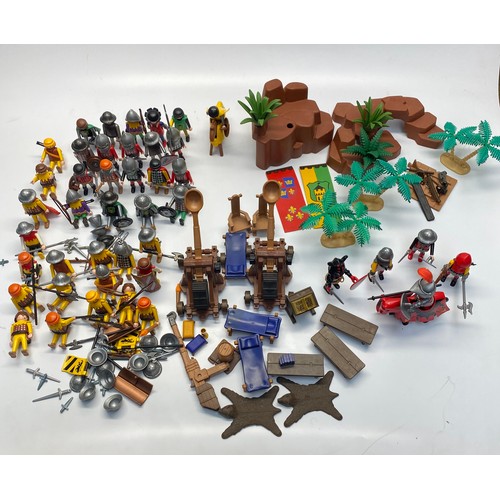 663 - collection of vintage playmobil figures including: castle furniture, Mordred dragon unit and English... 