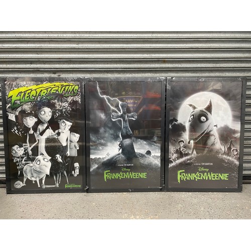 1055 - 3 framed Frankenweenie by Tim Burton posters. 97cm x 56cm.