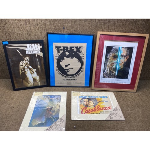 1062 - Framed posters of Jimi Hendrix and Chewbacca.