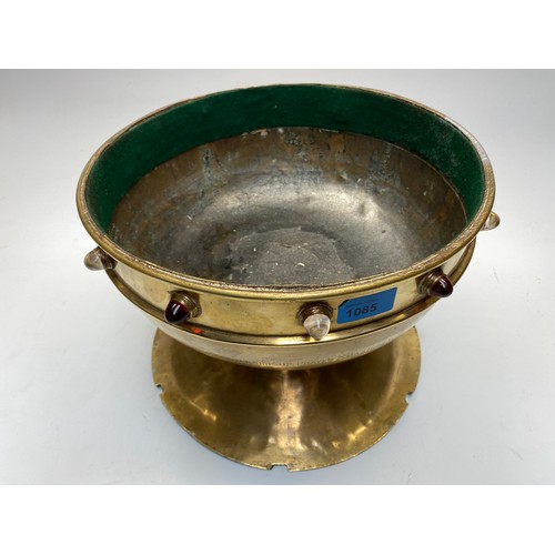 1085 - Interesting large Brass bowl, adorned with semi precious stones presented by the apostleship of pray... 