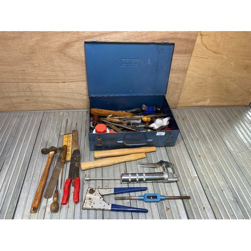 79 - Metal tool box with tools.