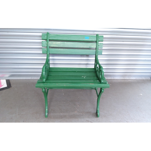 1098 - Green single seat cast iron bench