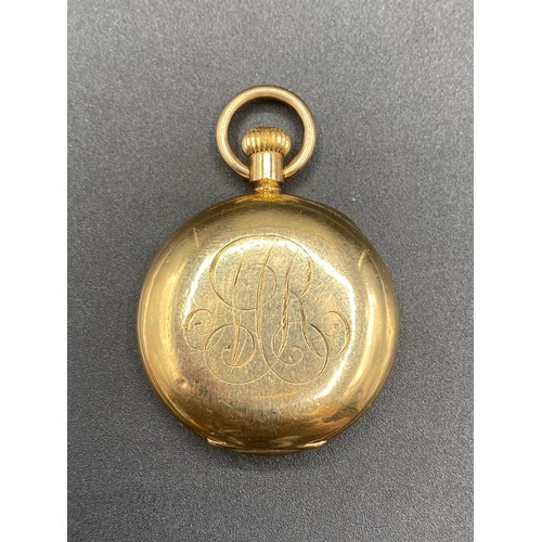 849 - A.W.W Co Waltham mass half hunter ladies watch 14ct gold plated pocket watch, working.