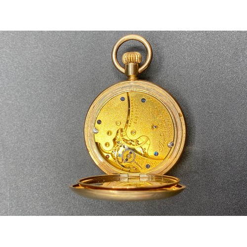 849 - A.W.W Co Waltham mass half hunter ladies watch 14ct gold plated pocket watch, working.