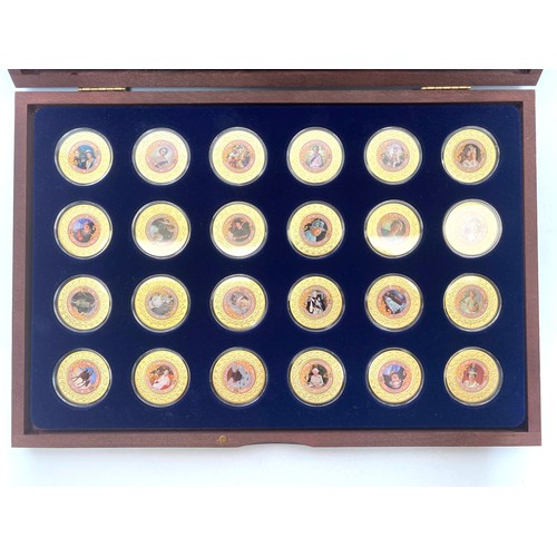 857 - Windsor mint 24k gold layered coins. 24 coins in a complete collection, in a sturdy wooden case with... 