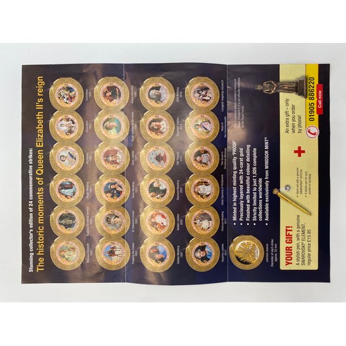 857 - Windsor mint 24k gold layered coins. 24 coins in a complete collection, in a sturdy wooden case with... 