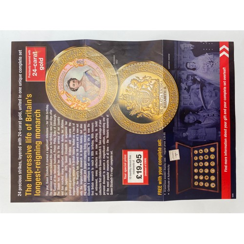 857 - Windsor mint 24k gold layered coins. 24 coins in a complete collection, in a sturdy wooden case with... 