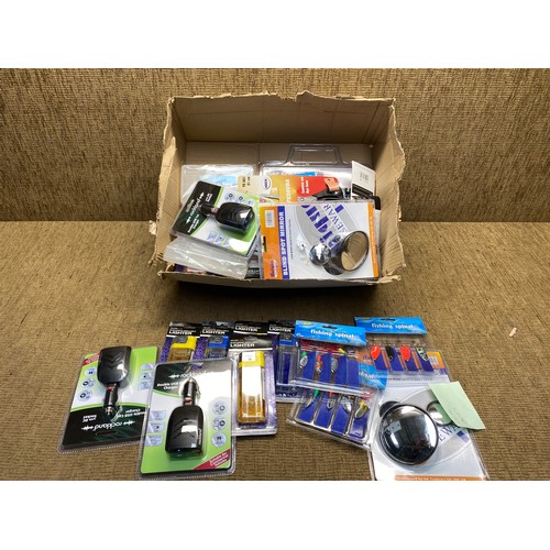 116 - Retail packaged lighters, blind spot mirrors and usb chargers,