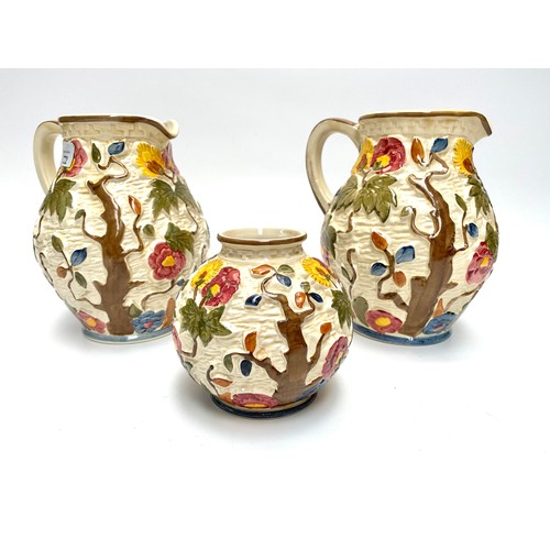 722 - Indian tree hand painted H.J Wood 2 jugs and a bowl.