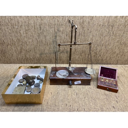 726 - Set of brass scales and a box of weights.