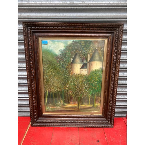 1159 - Oil on canvas of Castell Coch in a mahogany frame 82cm x 70cm signed Tommy John.