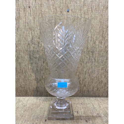 1171 - Ornate cut crystal vase; 45cm tall.