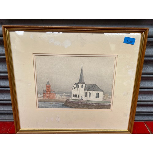 1182 - Norwegian church painting, signed on rear.